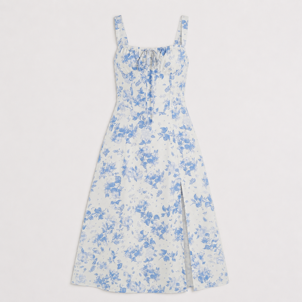 Women's Floral Tie Front Midi Dress