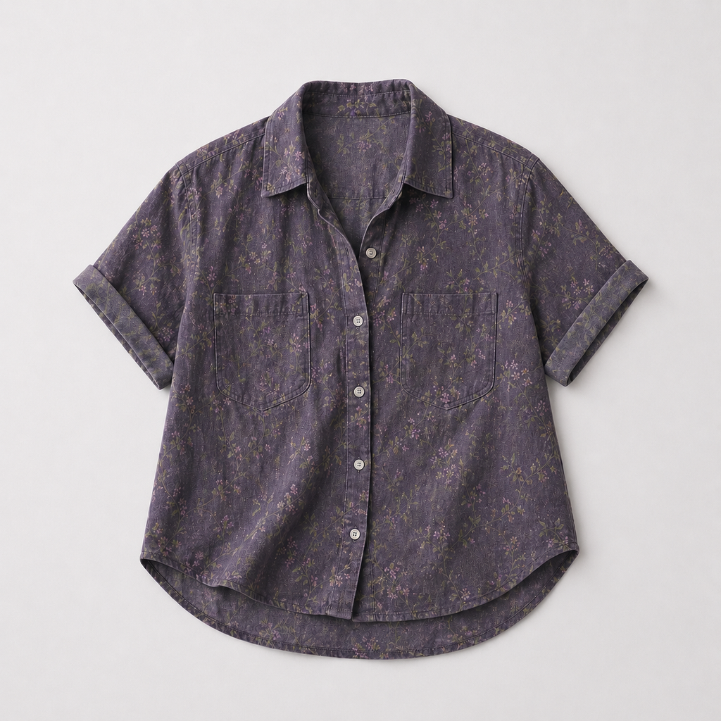 Women’s Floral Button Front Short Sleeve Blouse