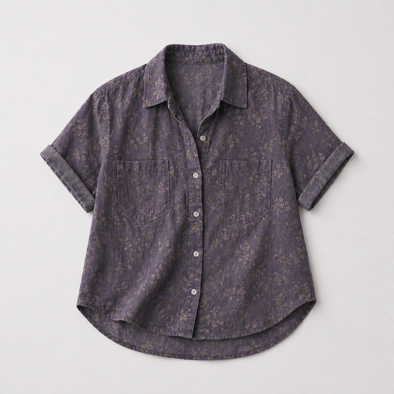 Women’s Floral Button Front Short Sleeve Blouse