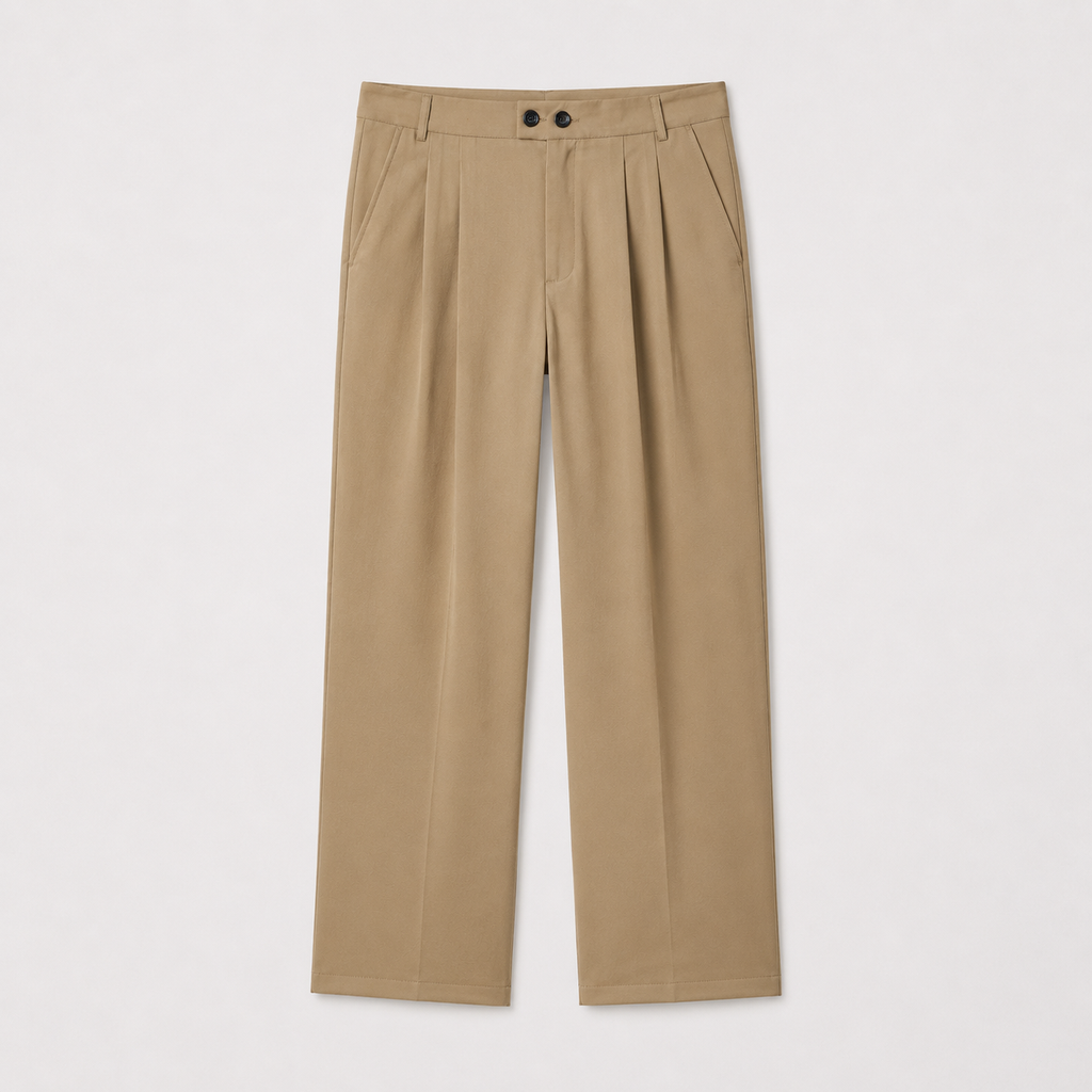Men’s Casual Pleated Straight Leg Trousers