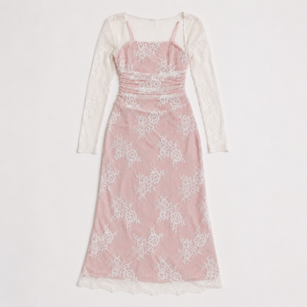 Women's Square Neck Embroidered Long-Sleeve Maxi Dress