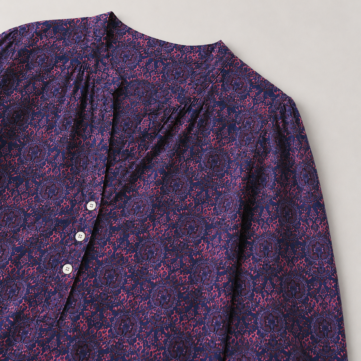 Women’s Printed Henley Neck Blouse | Long Sleeve