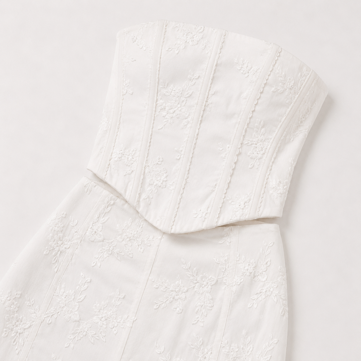 Women's White Strapless Maxi Dress - Embroidered