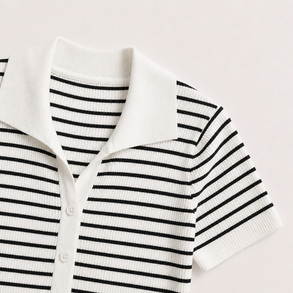Women's Striped Button-Up Polo Shirt