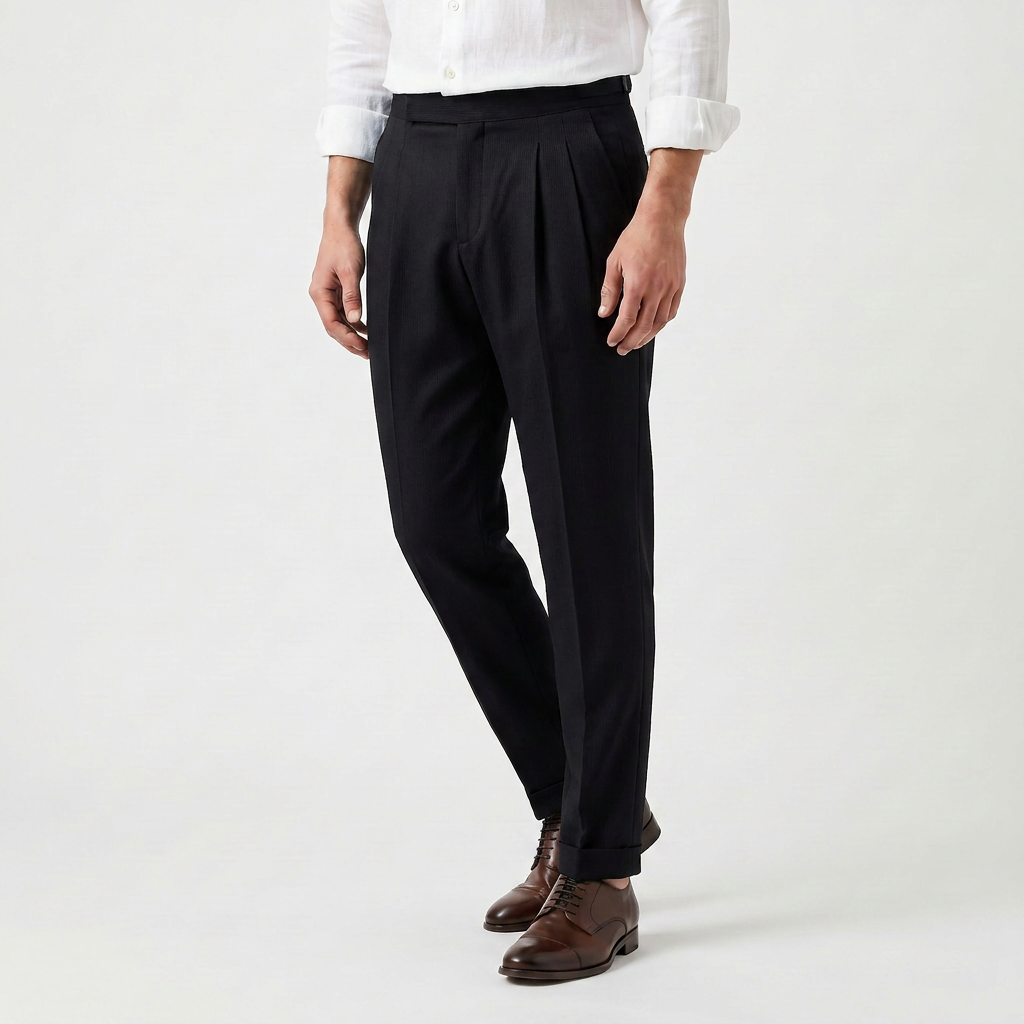 Men’s High-Rise Pleated Tapered Trousers