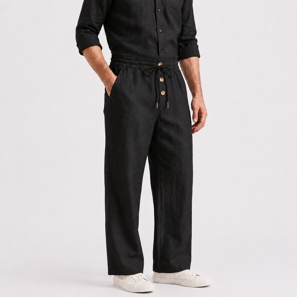 Men's Linen Drawstring Wide Leg Pants