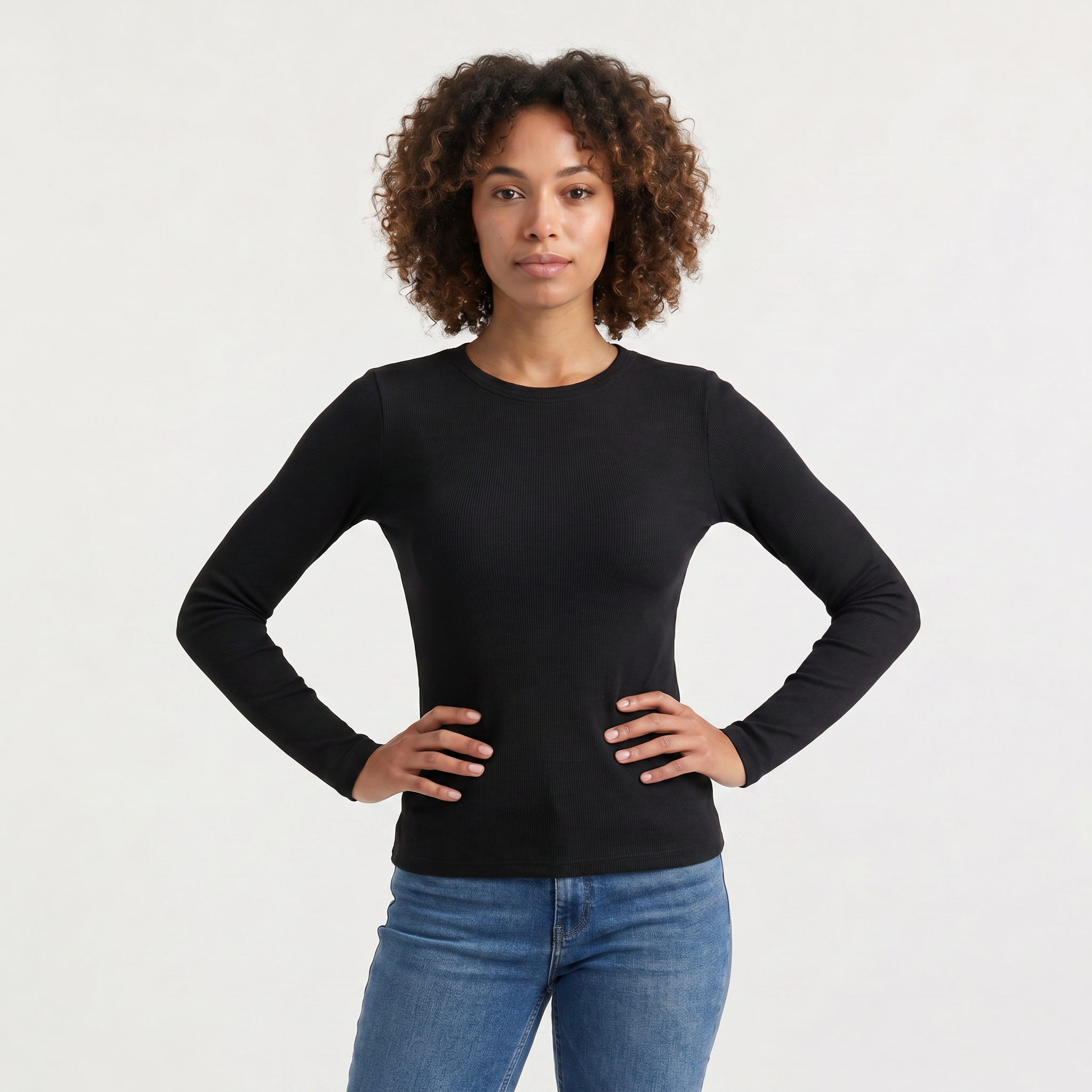 Women's Ribbed Crew Neck Long Sleeve Top