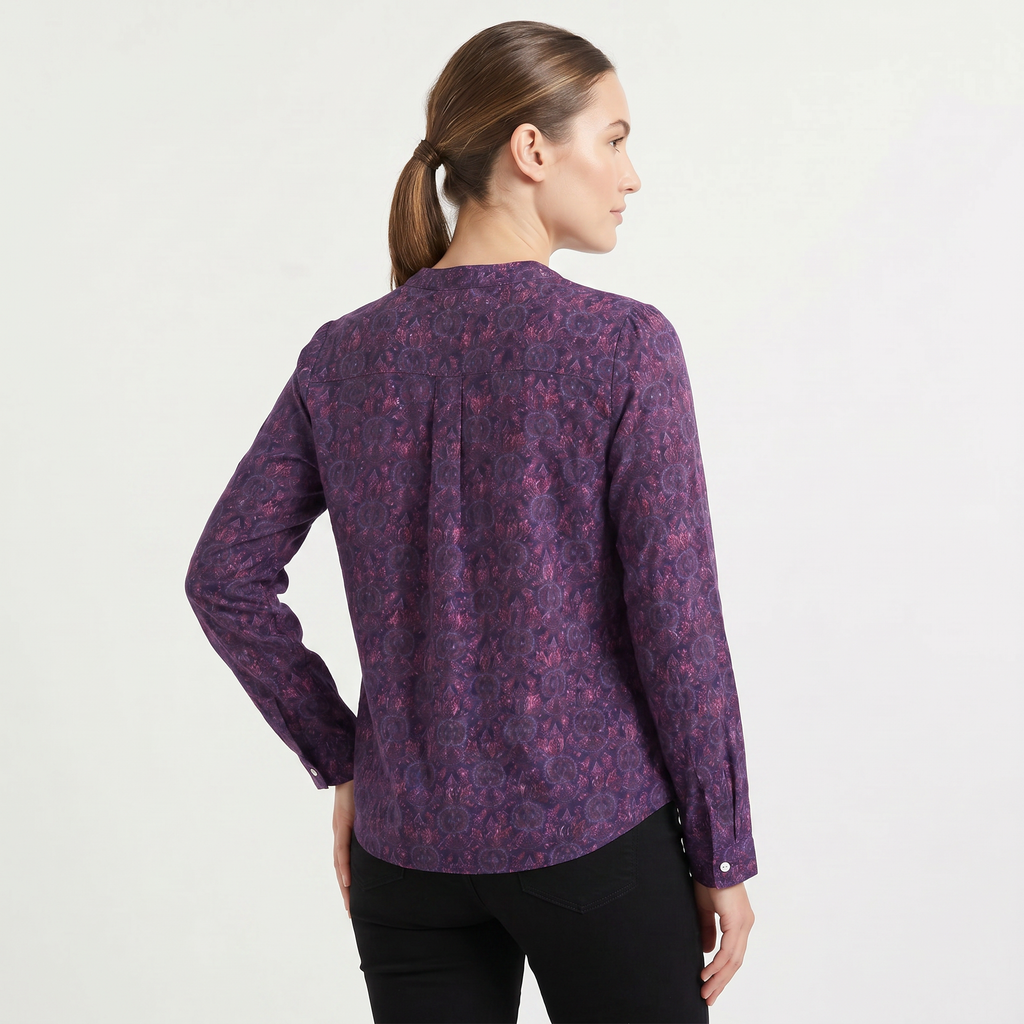 Women’s Printed Henley Neck Blouse | Long Sleeve