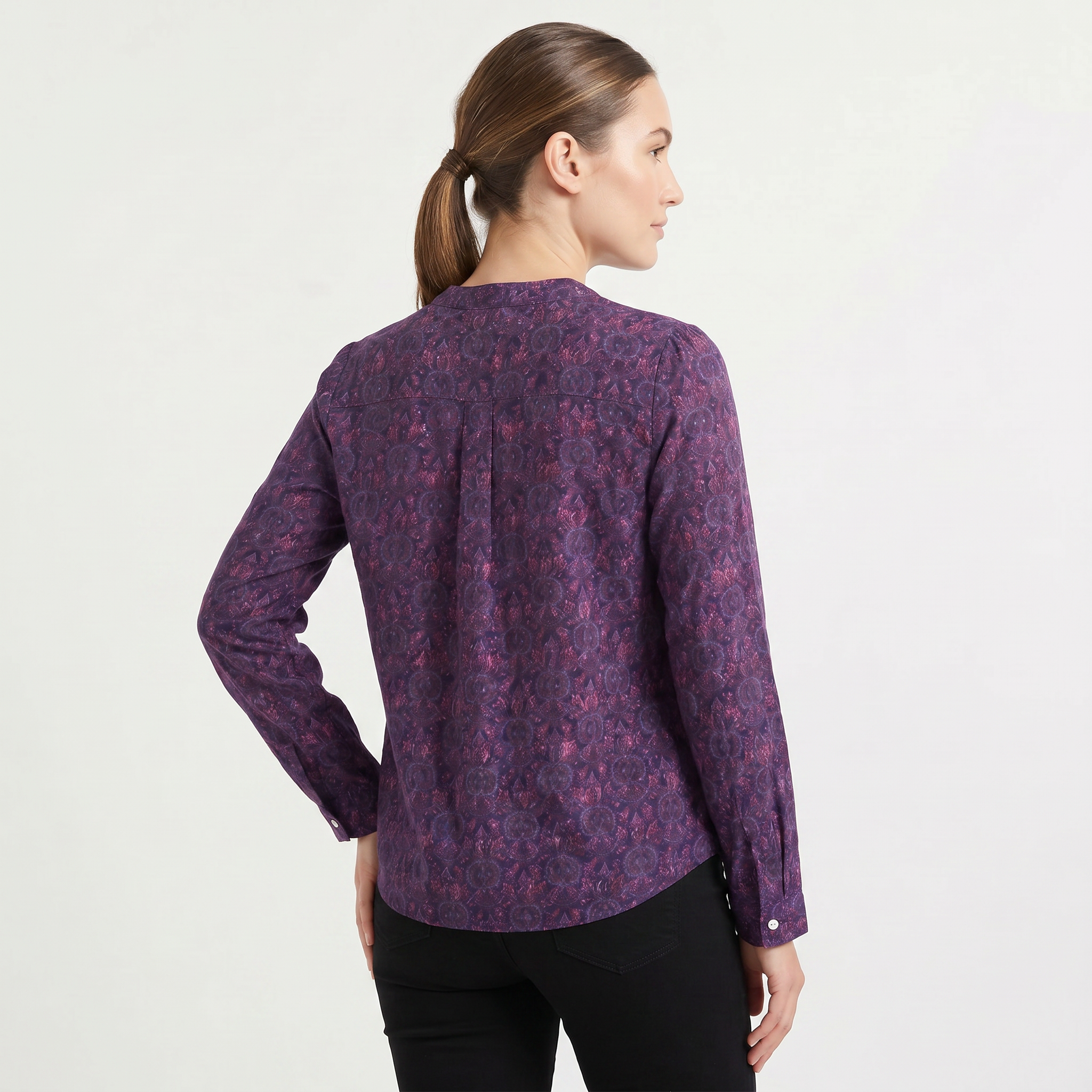 Women’s Printed Henley Neck Blouse | Long Sleeve