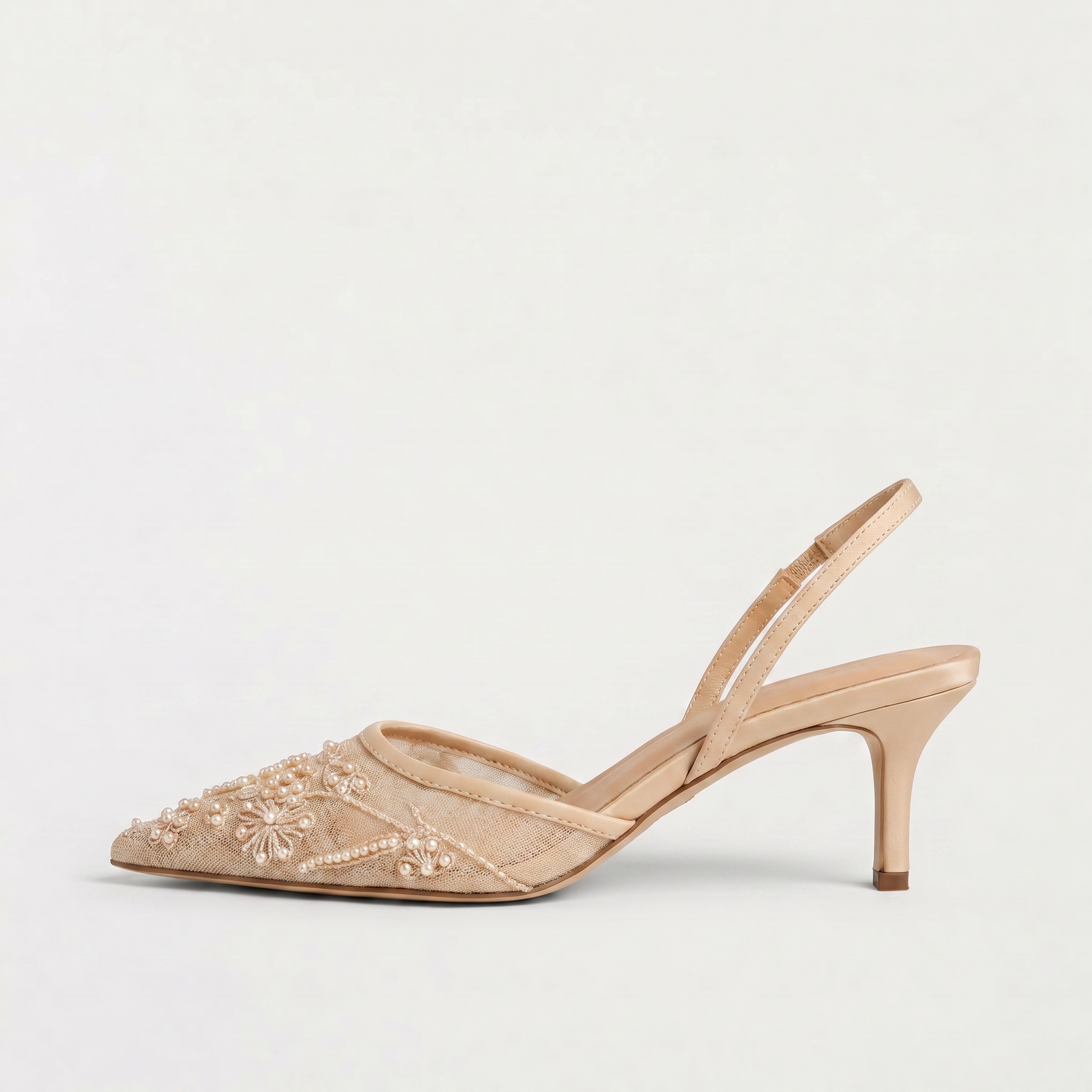 Women's Embroidered Mesh Mule Heels - Pointed Toe