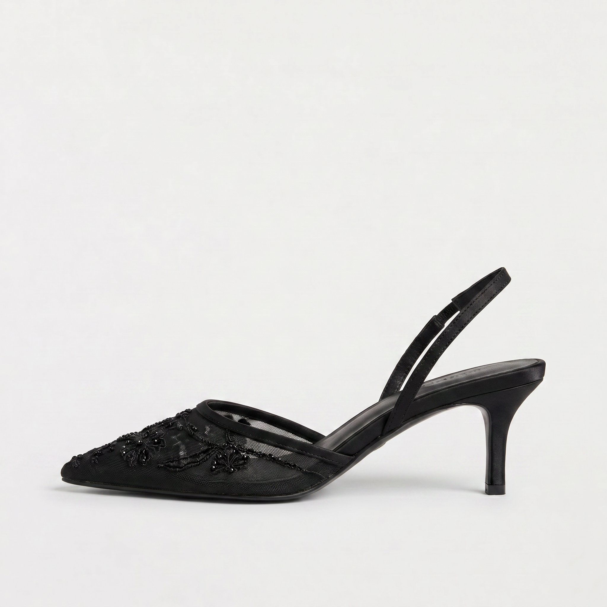 Women's Embroidered Mesh Mule Heels - Pointed Toe