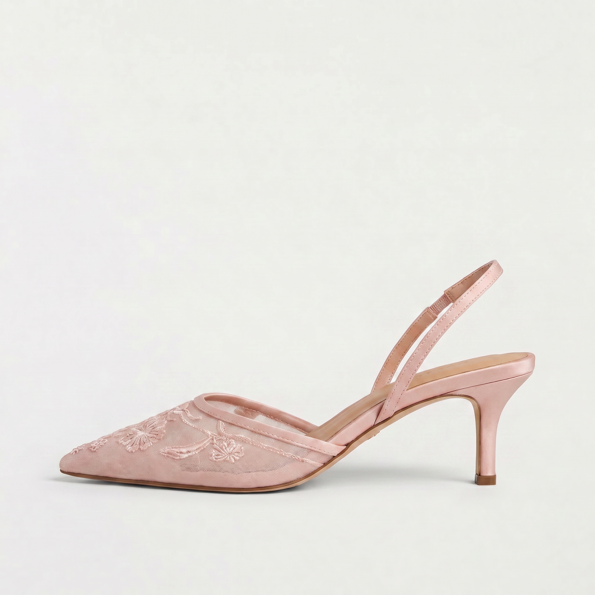 Women's Embroidered Mesh Mule Heels - Pointed Toe