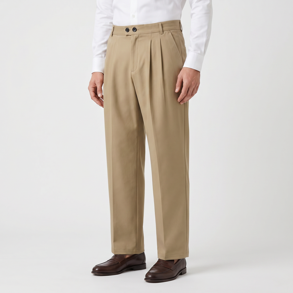 Men’s Casual Pleated Straight Leg Trousers