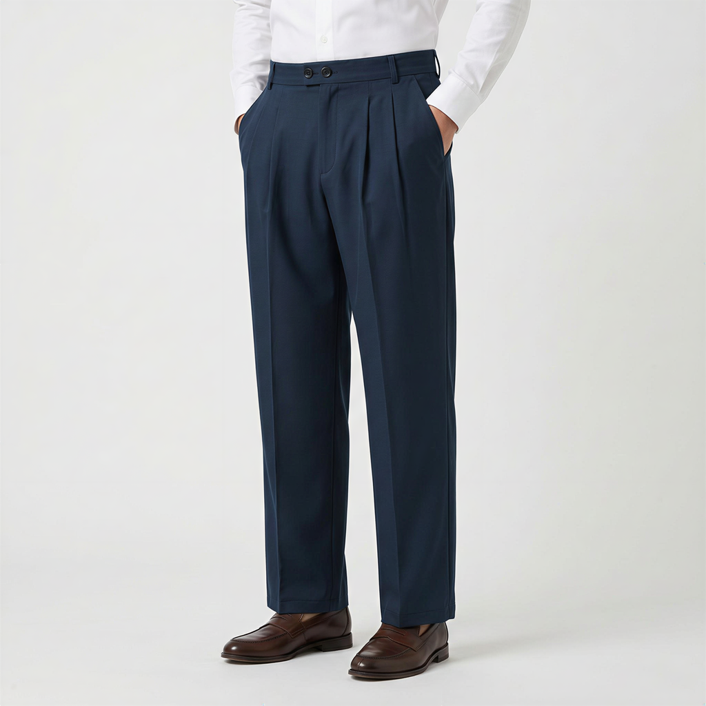Men’s Casual Pleated Straight Leg Trousers