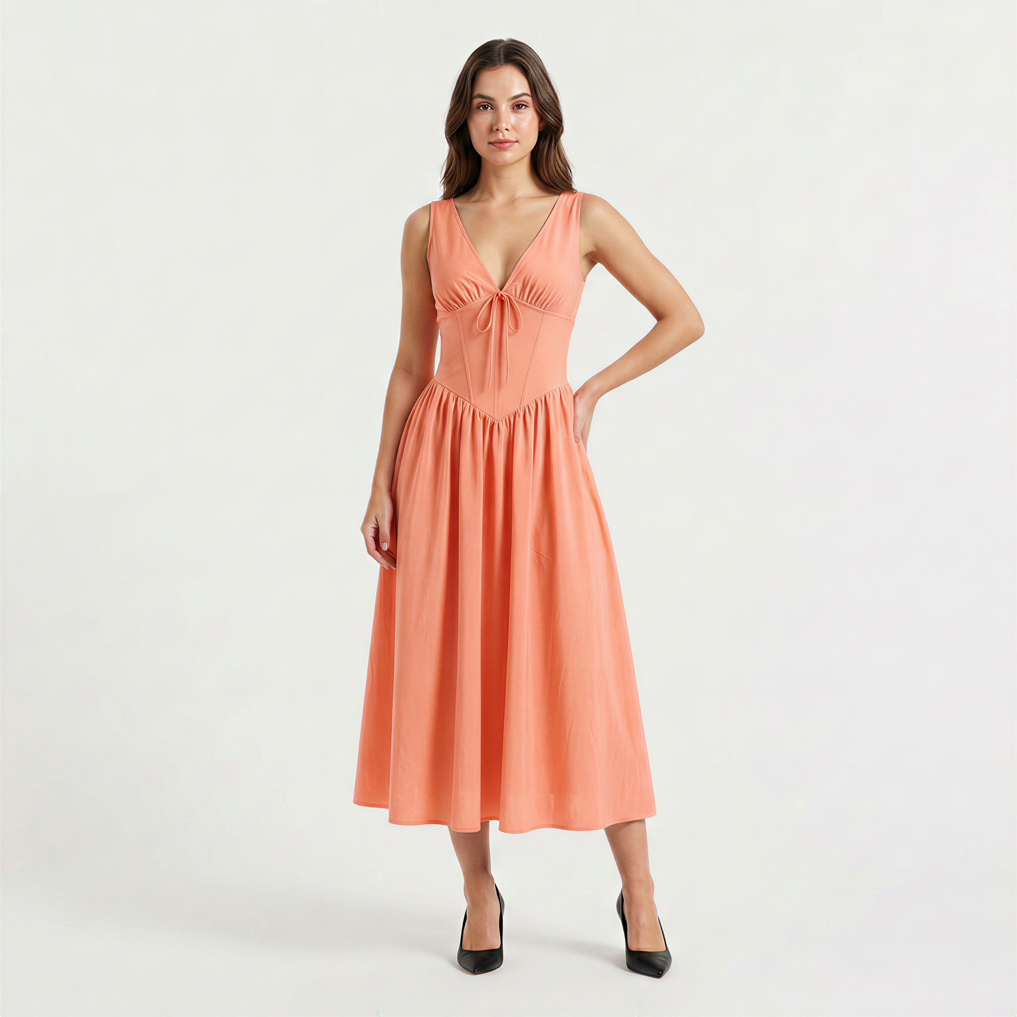 Women's Sleeveless V-Neck Midi Dress