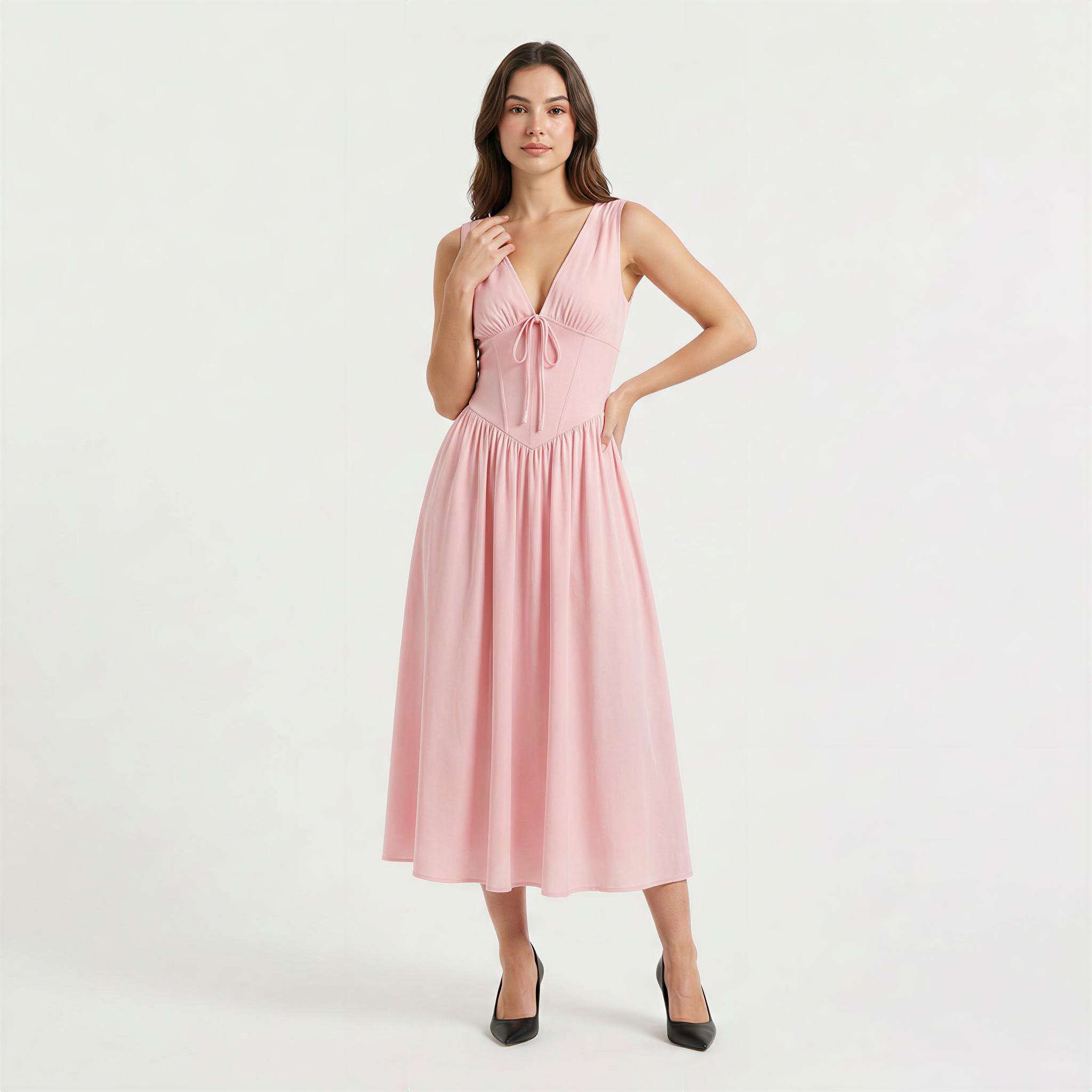 Women's Sleeveless V-Neck Midi Dress