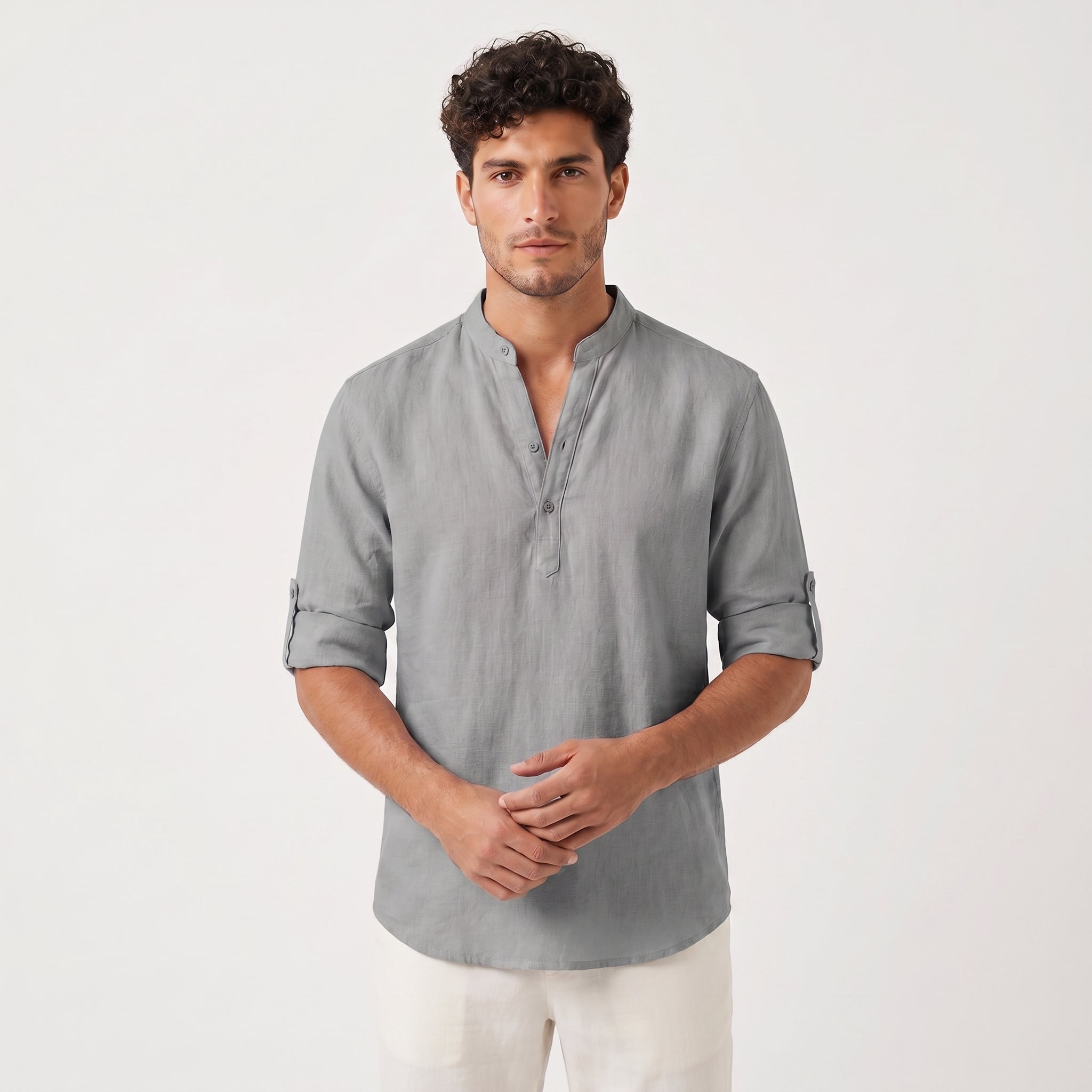 Men's Henley Neck Roll Sleeve Shirt