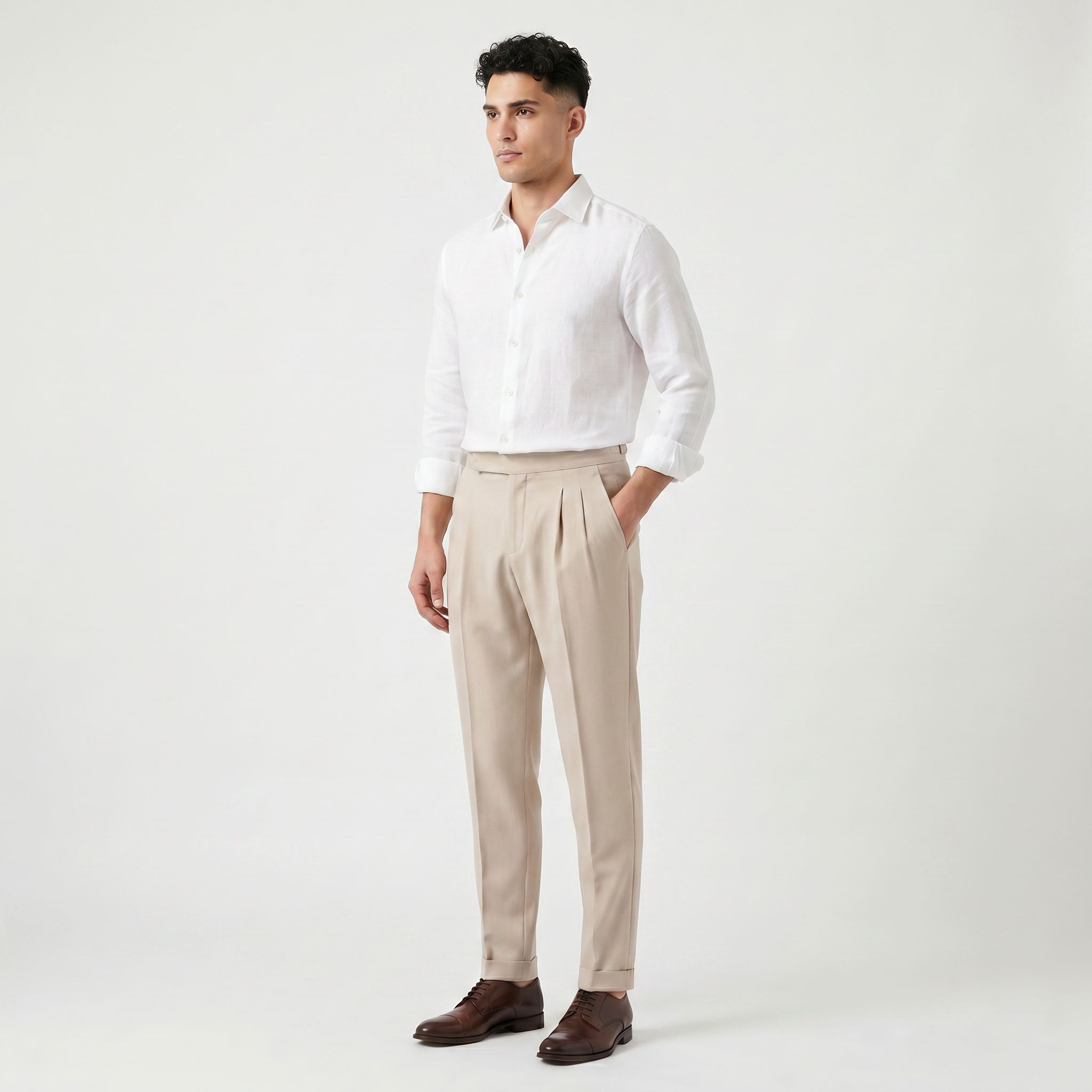 Men’s High-Rise Pleated Tapered Trousers