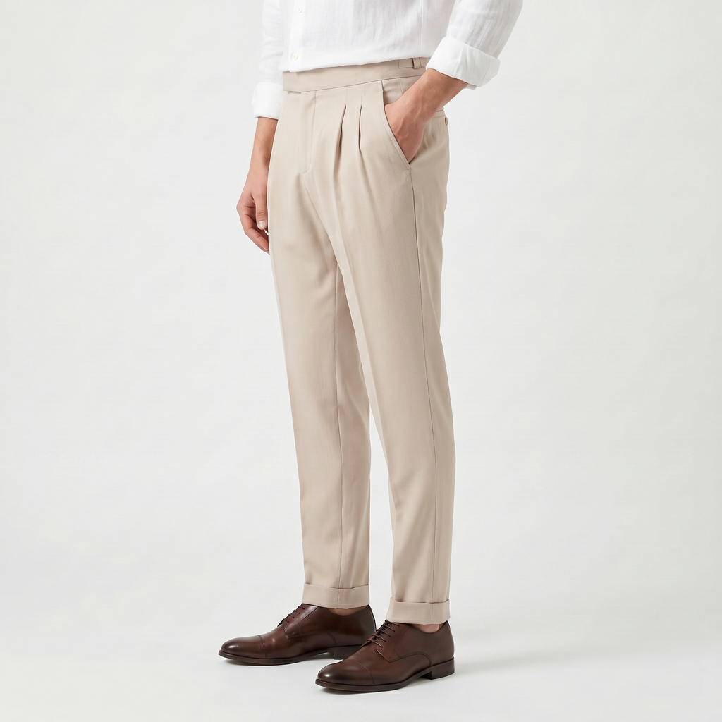 Men’s High-Rise Pleated Tapered Trousers