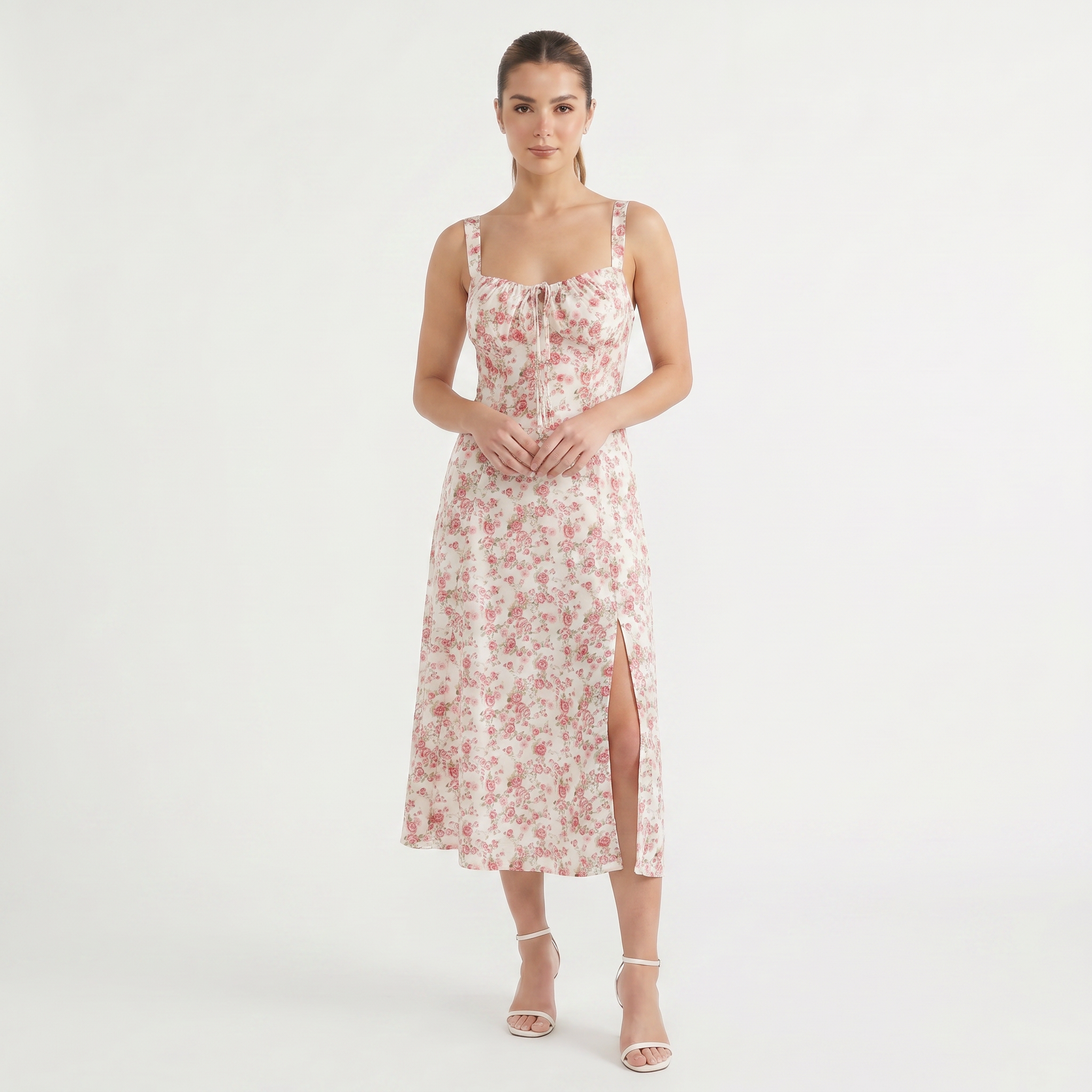 Women's Floral Tie Front Midi Dress