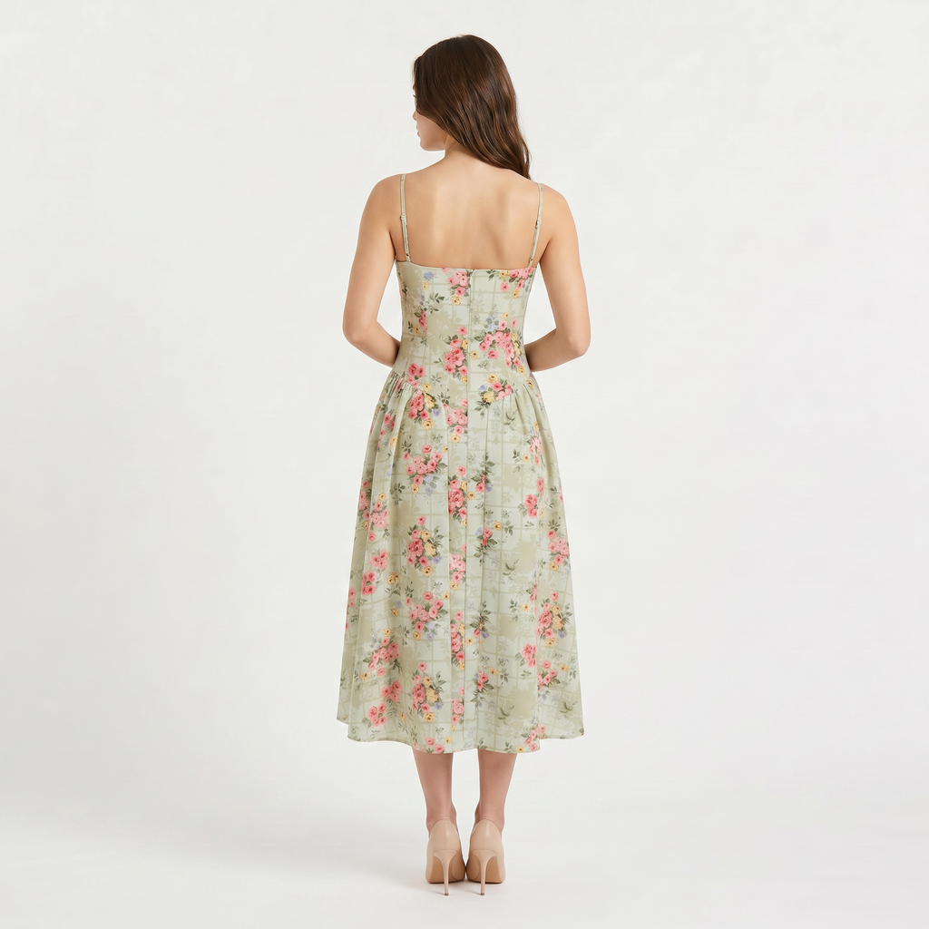 Women's Floral Strappy Fit-And-Flare Midi Dress