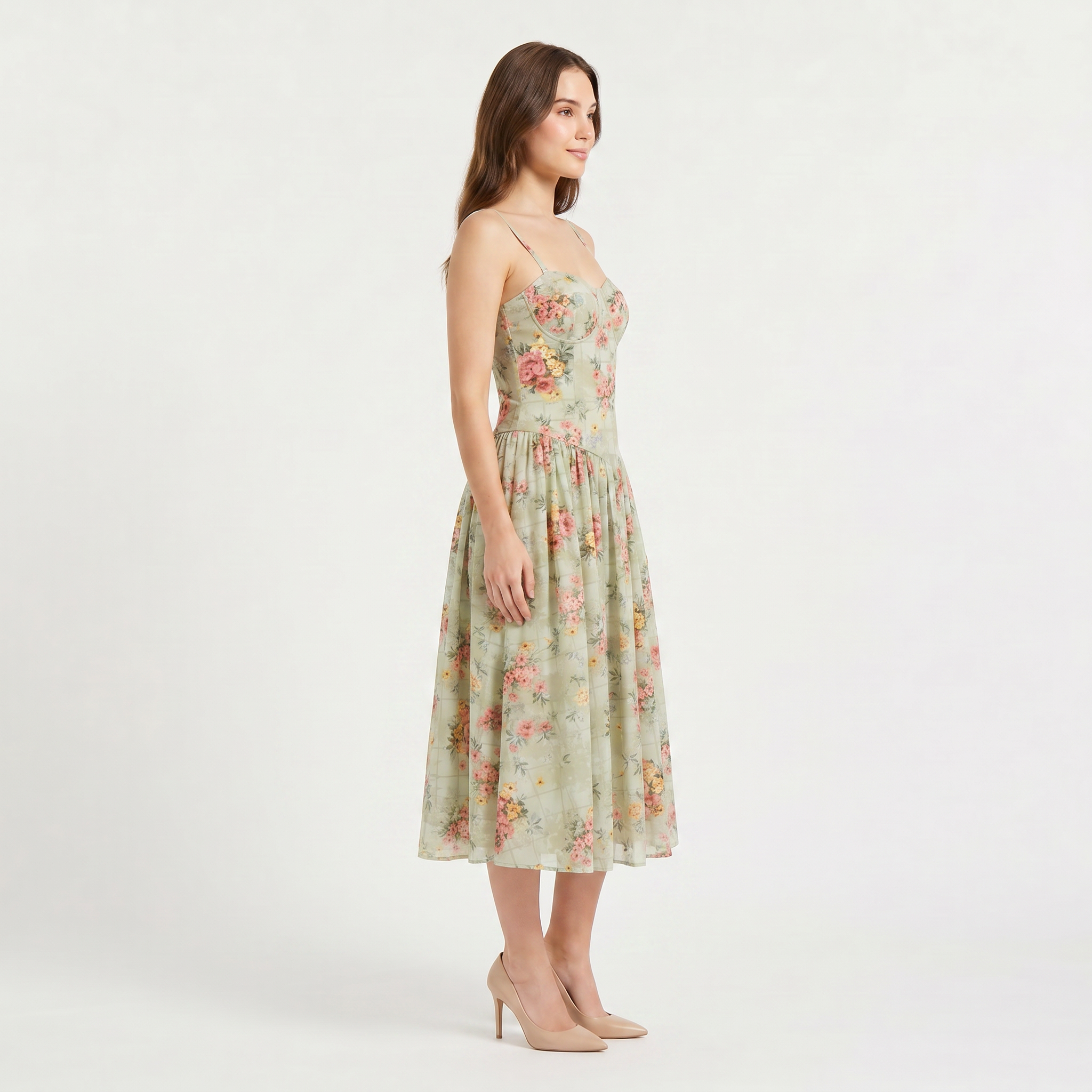 Women's Floral Strappy Fit-And-Flare Midi Dress