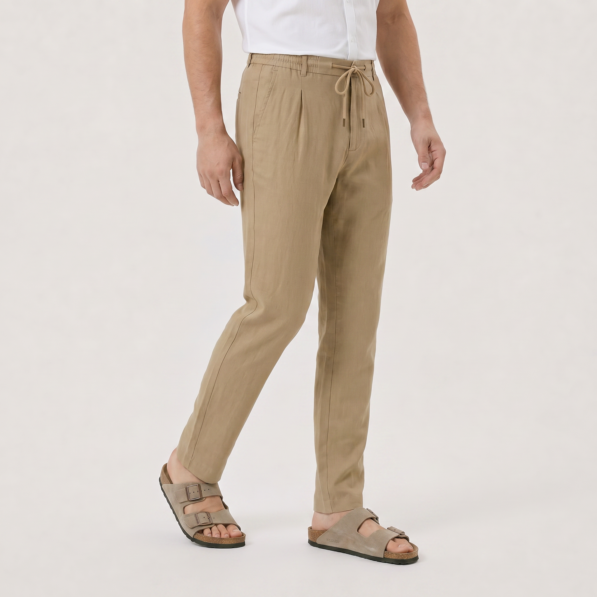 Men's Pleated Drawstring Tapered Trousers