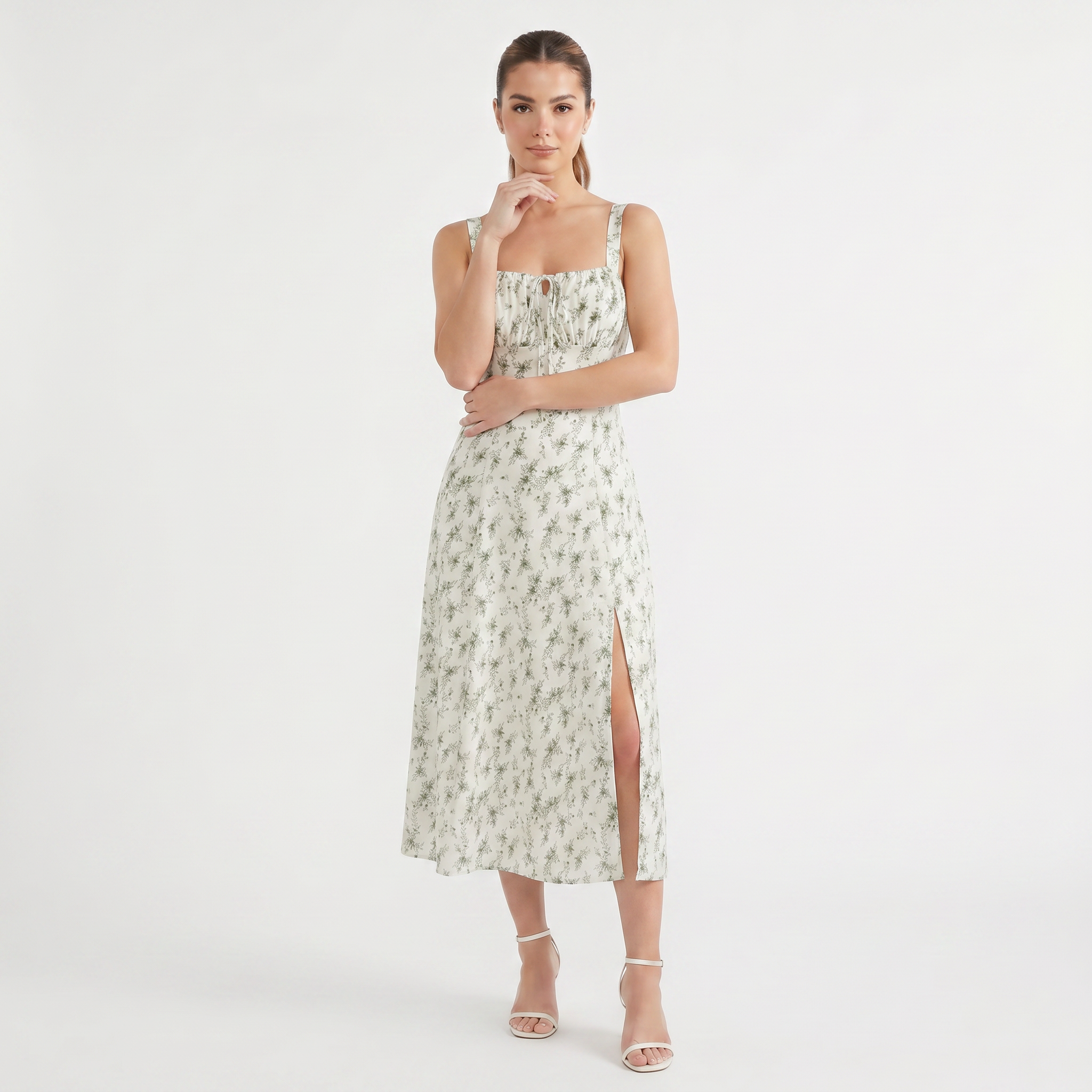 Women's Floral Tie Front Midi Dress