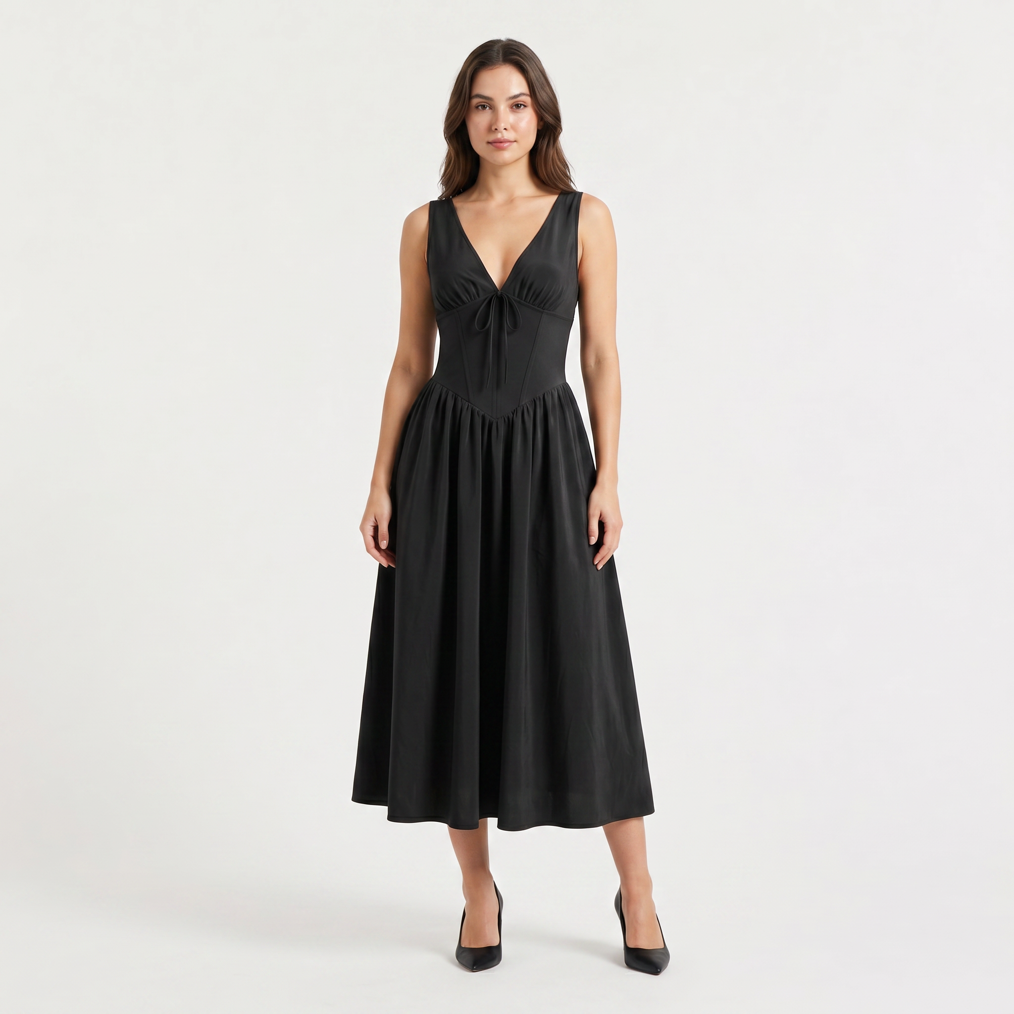 Women's Sleeveless V-Neck Midi Dress