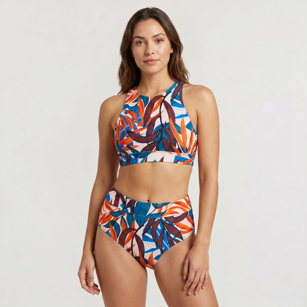 Women's High-Waisted Bikini Set with Sport Crop Top