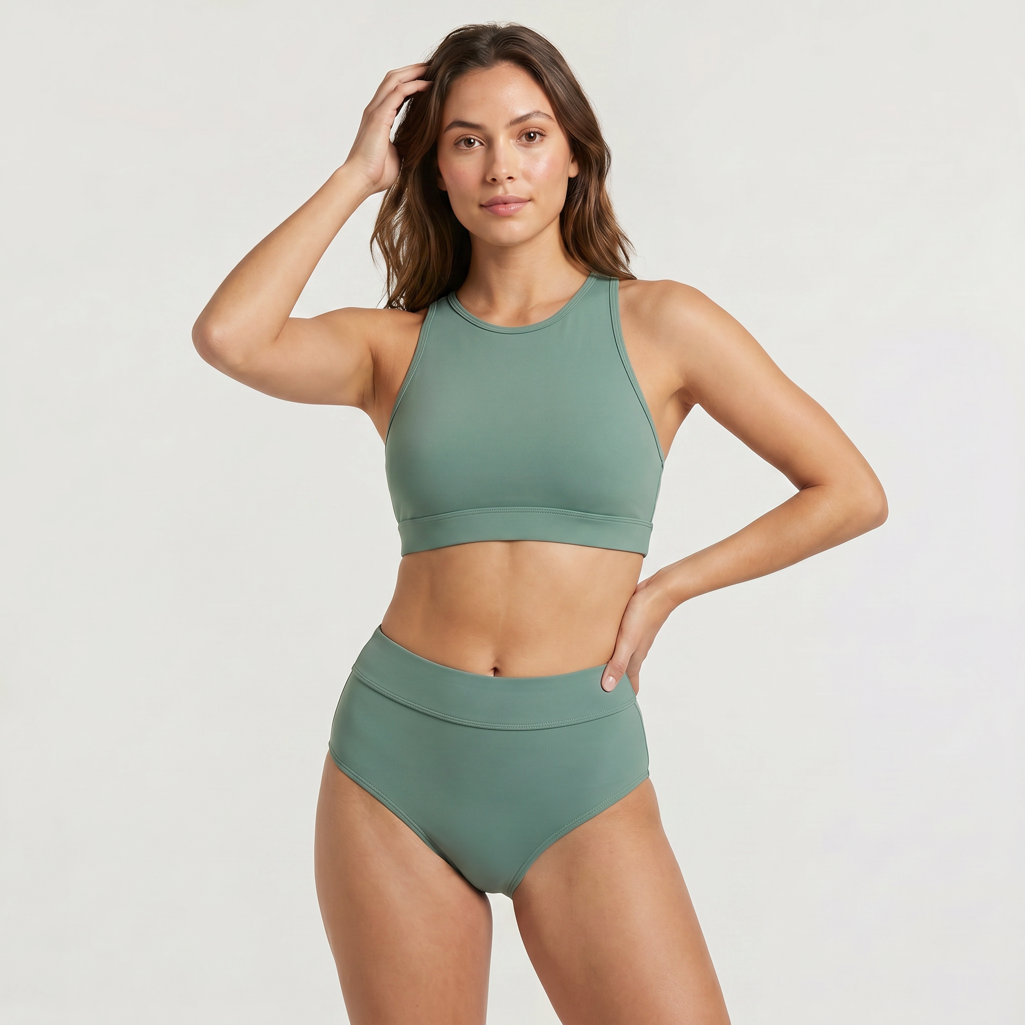 Women's High-Waisted Bikini Set with Sport Crop Top
