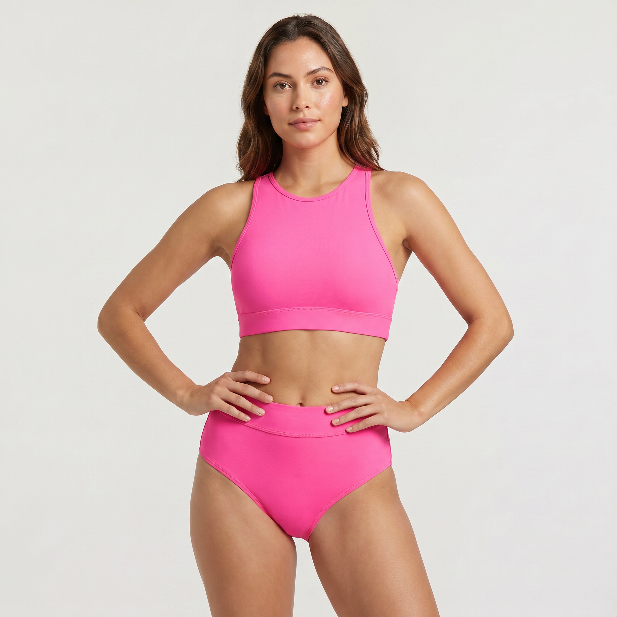 Women's High-Waisted Bikini Set with Sport Crop Top