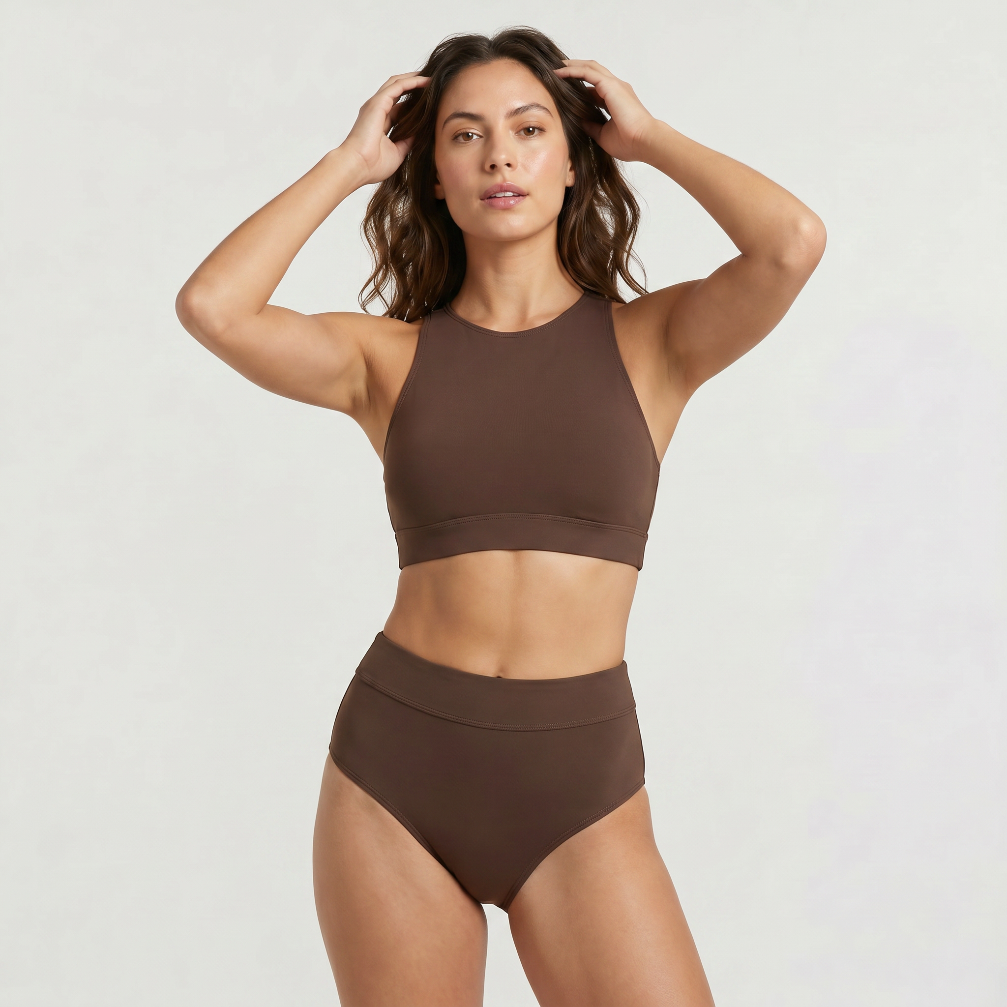 Women's High-Waisted Bikini Set with Sport Crop Top