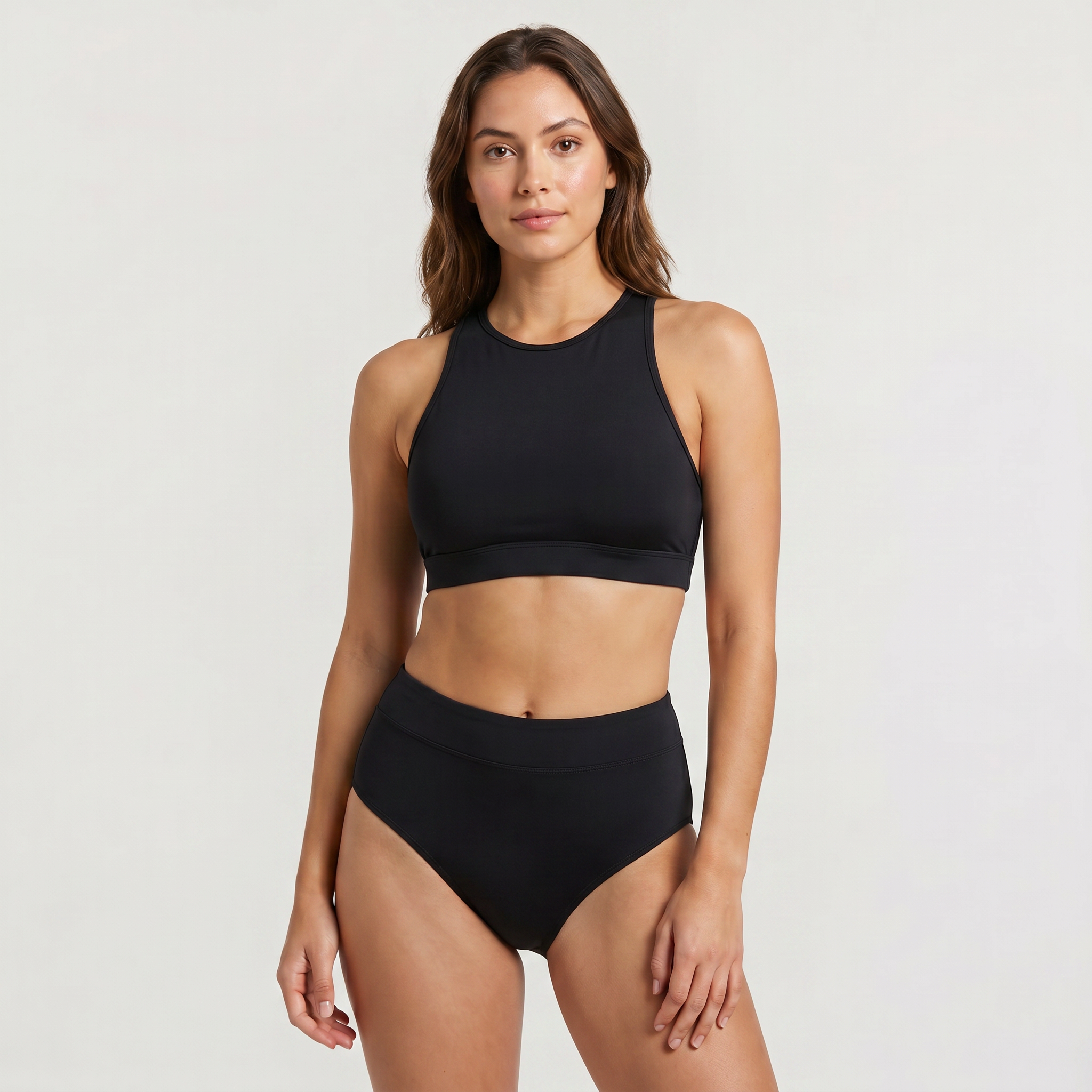 Women's High-Waisted Bikini Set with Sport Crop Top