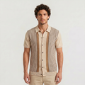 Men's Vertical Striped Full-Button Knit Polo