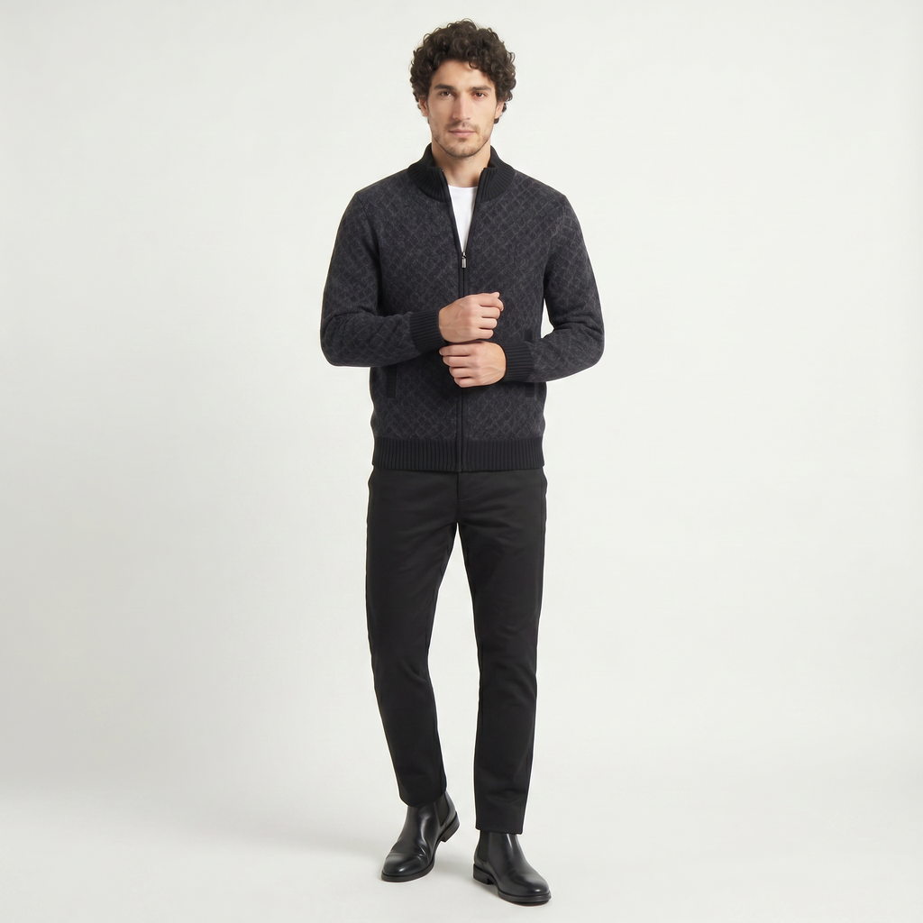Men's Textured Zip-Up Knit Cardigan