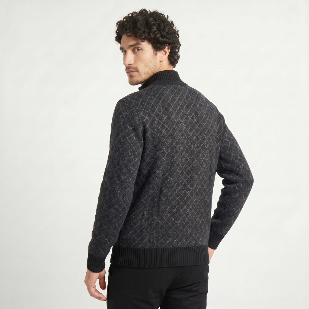 Men's Textured Zip-Up Knit Cardigan