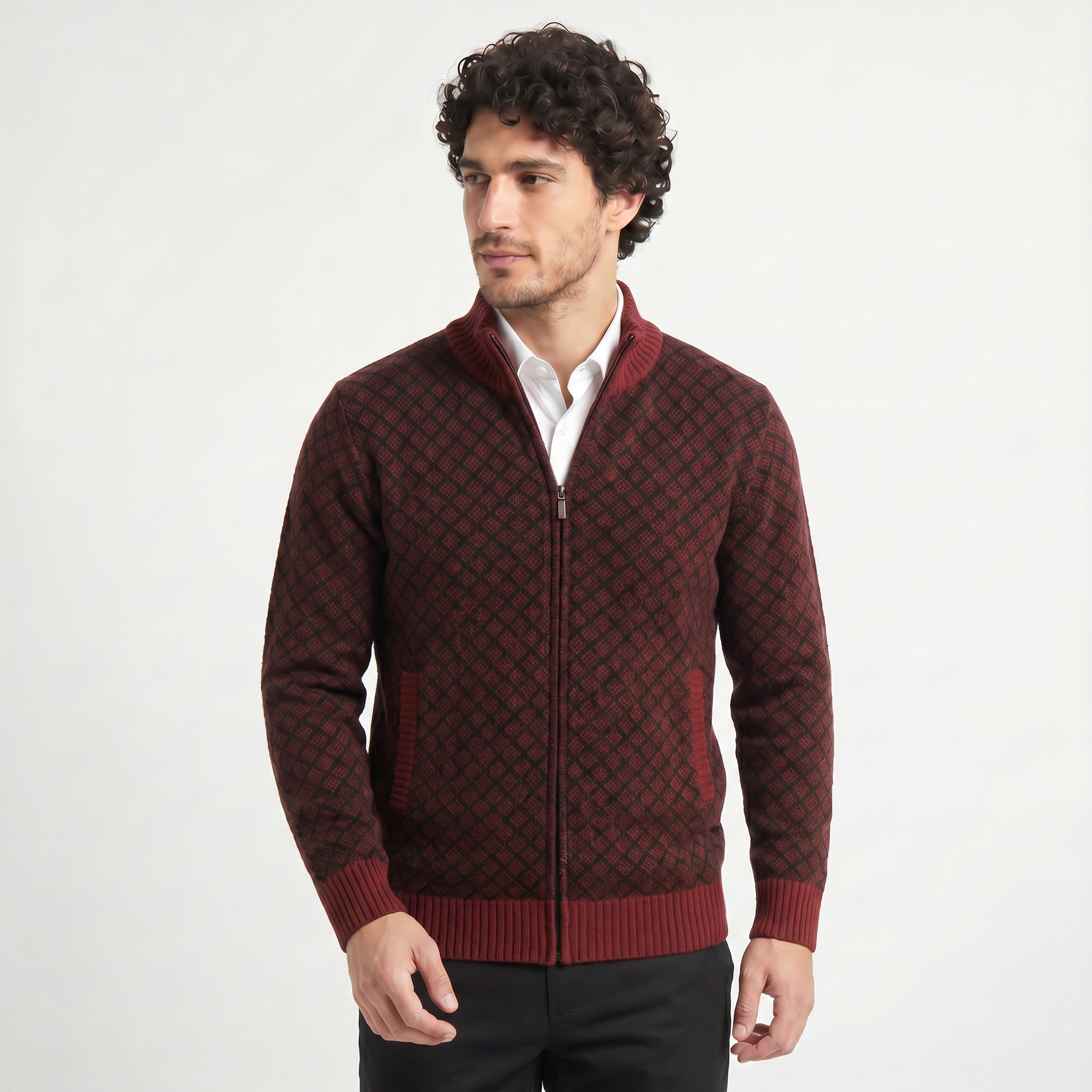 Men's Textured Zip-Up Knit Cardigan