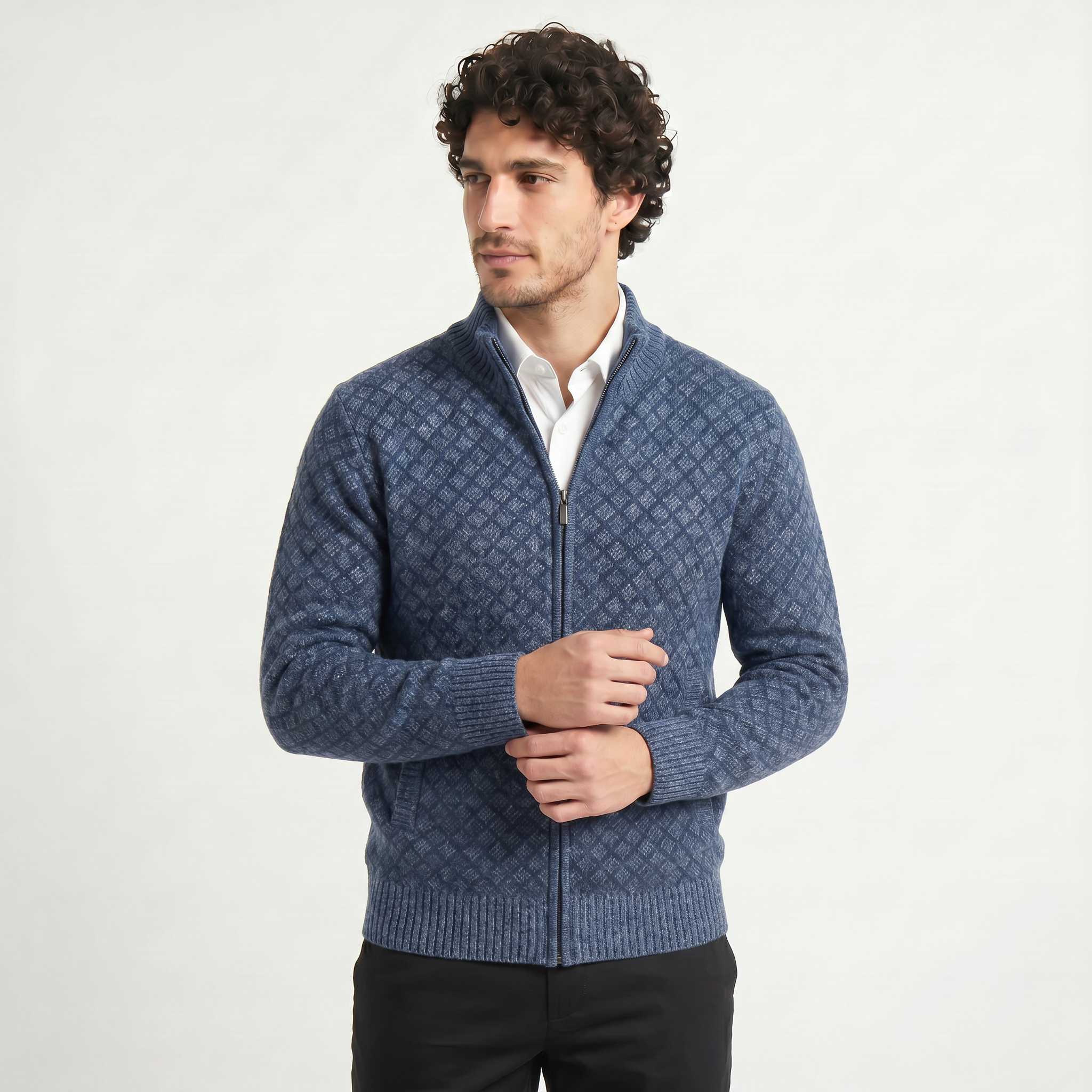 Men's Textured Zip-Up Knit Cardigan