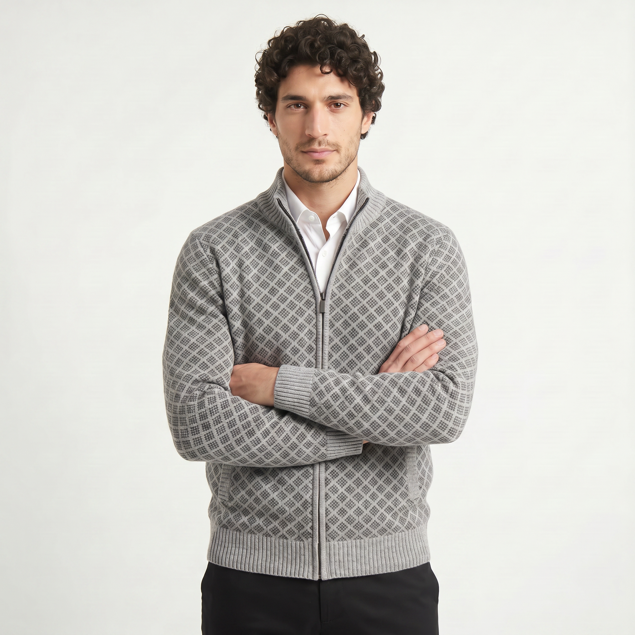 Men's Textured Zip-Up Knit Cardigan