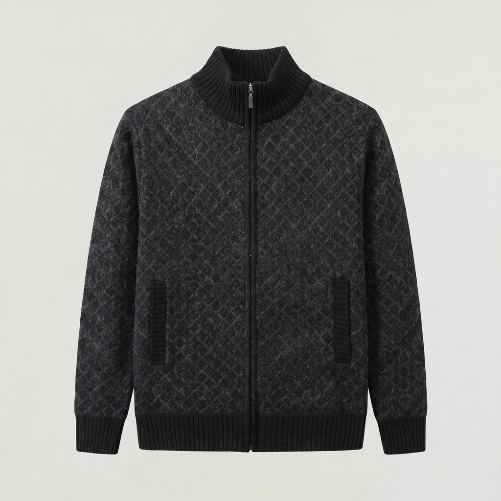 Men's Textured Zip-Up Knit Cardigan