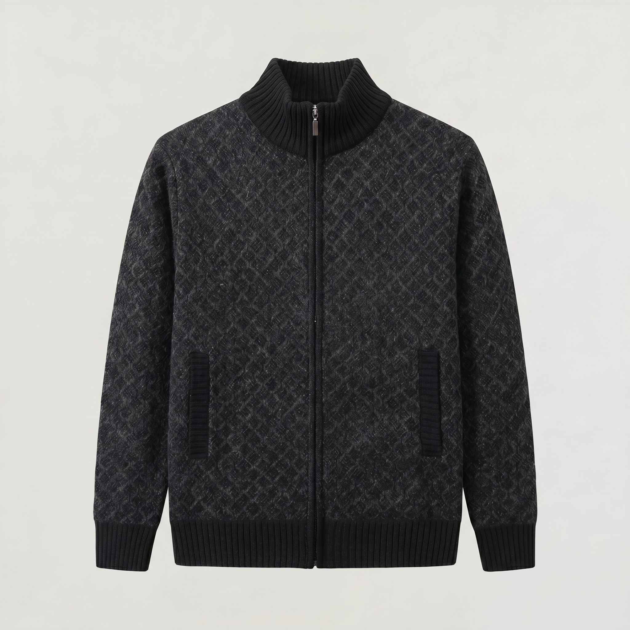 Men's Textured Zip-Up Knit Cardigan
