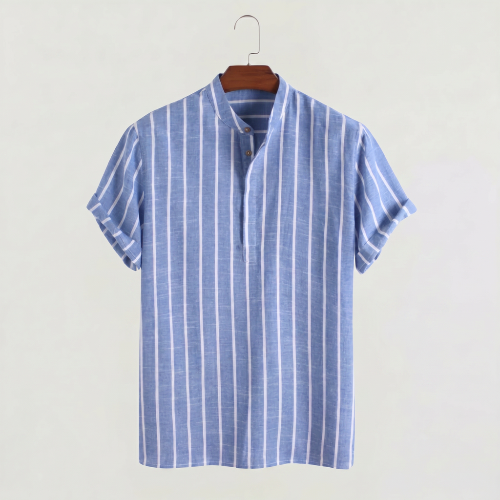 Men's Linen Blend Striped Sailor Pullover Shirt