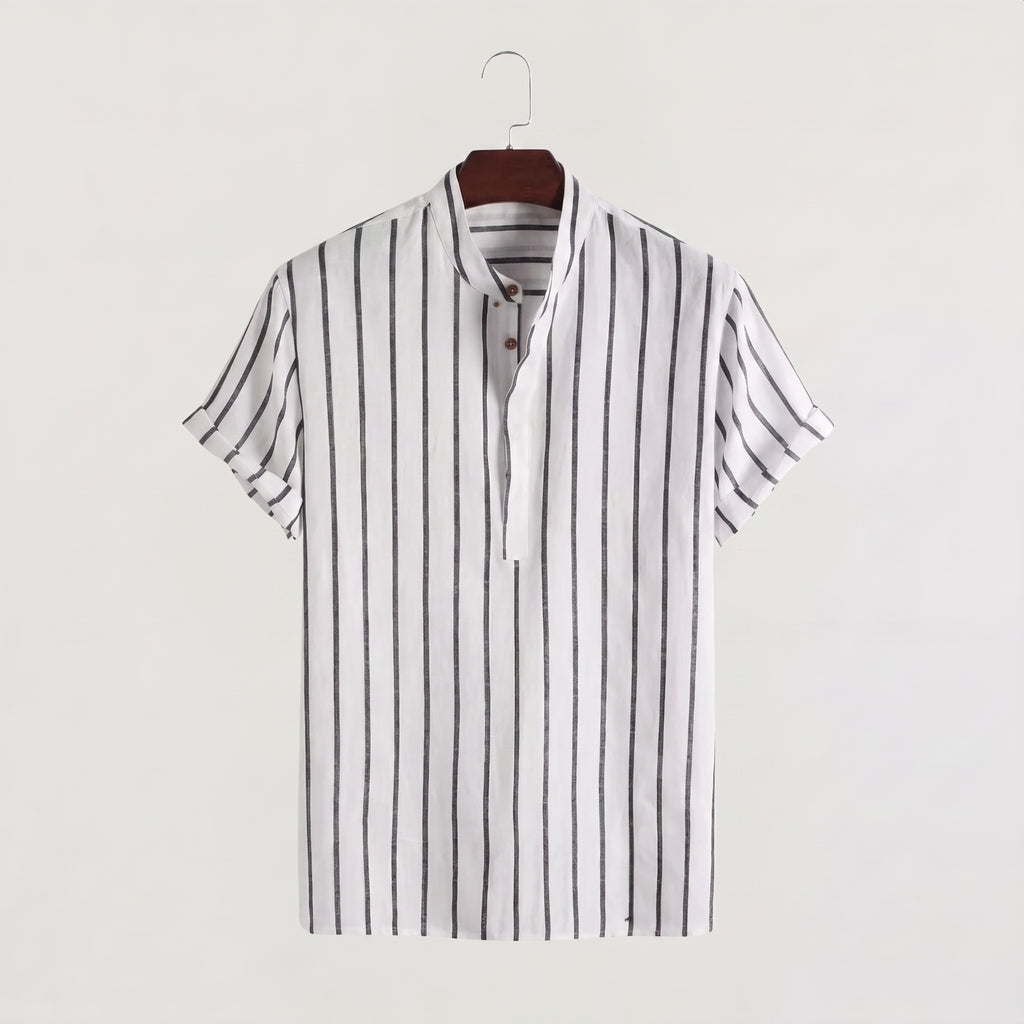 Men's Linen Blend Striped Sailor Pullover Shirt