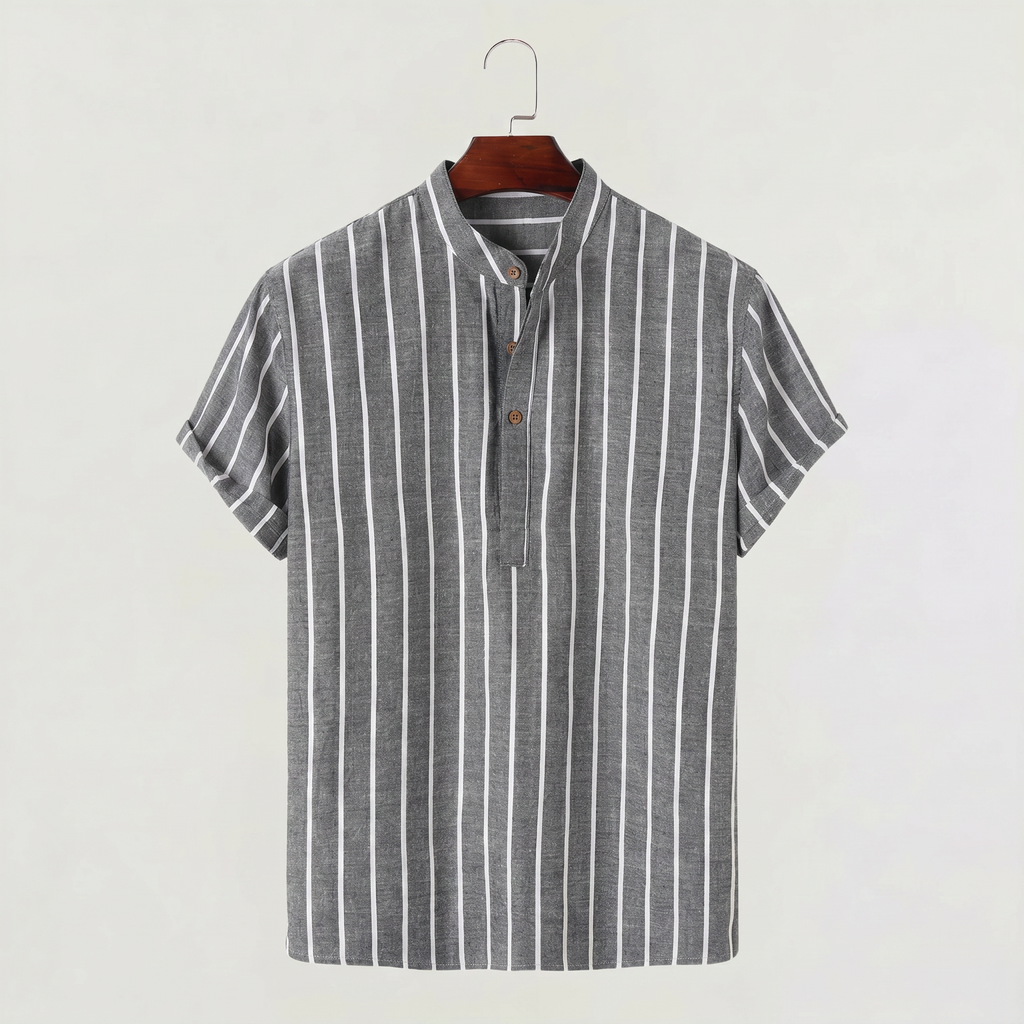 Men's Linen Blend Striped Sailor Pullover Shirt