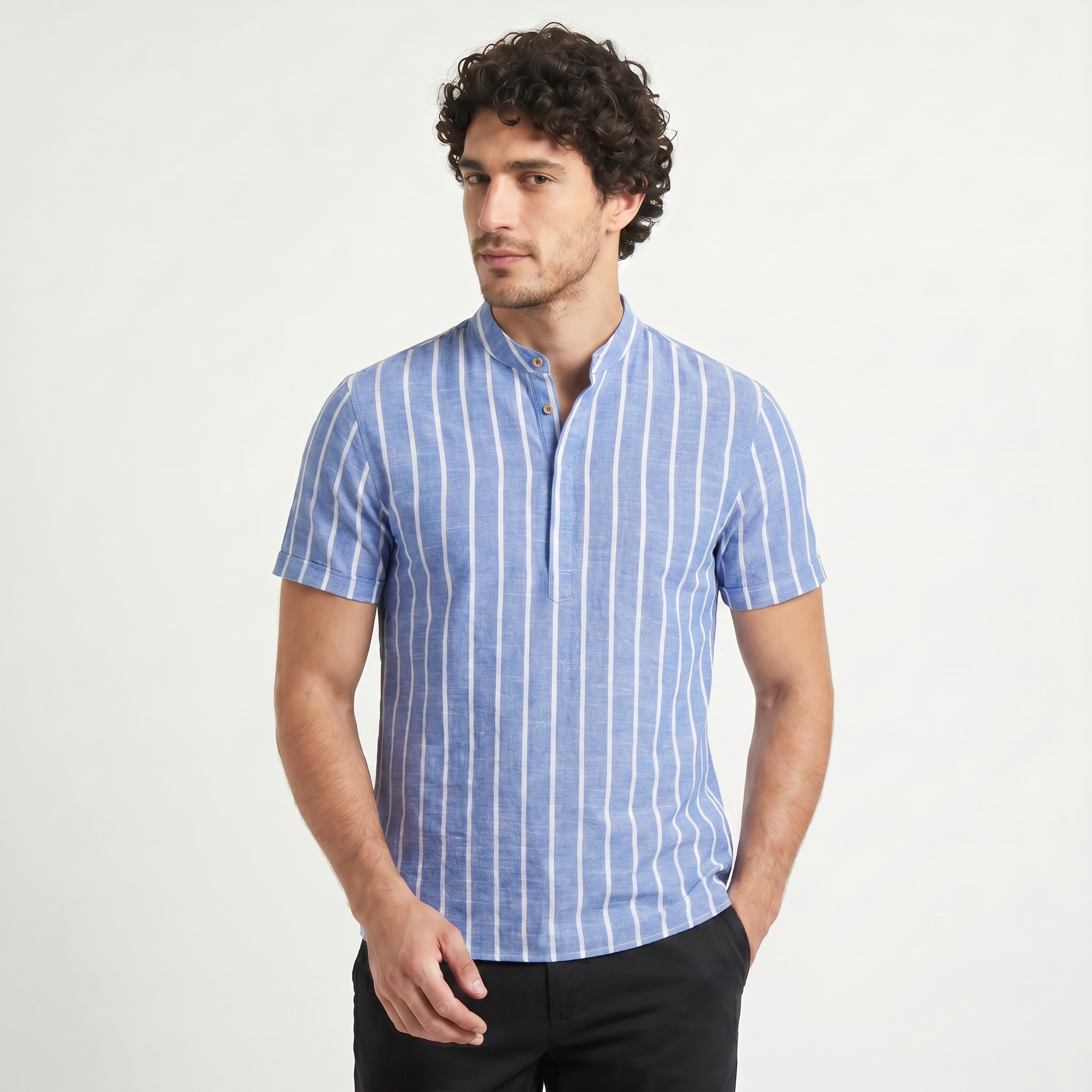 Men's Linen Blend Striped Sailor Pullover Shirt