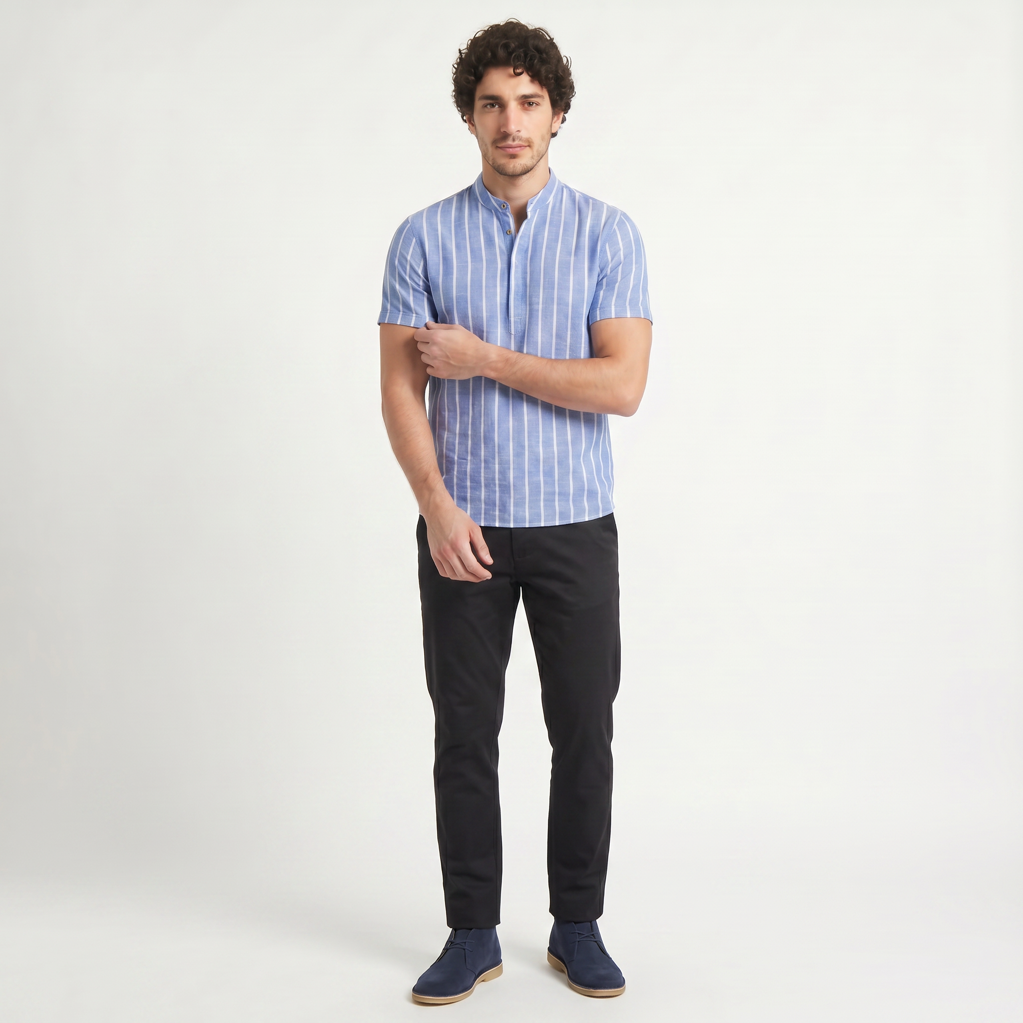 Men's Linen Blend Striped Sailor Pullover Shirt