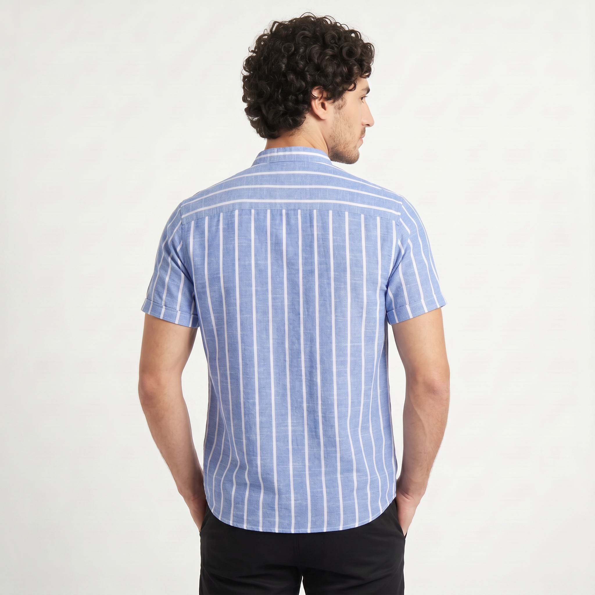 Men's Linen Blend Striped Sailor Pullover Shirt