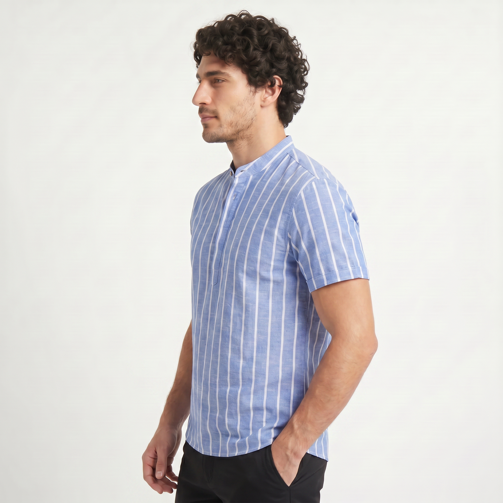 Men's Linen Blend Striped Sailor Pullover Shirt