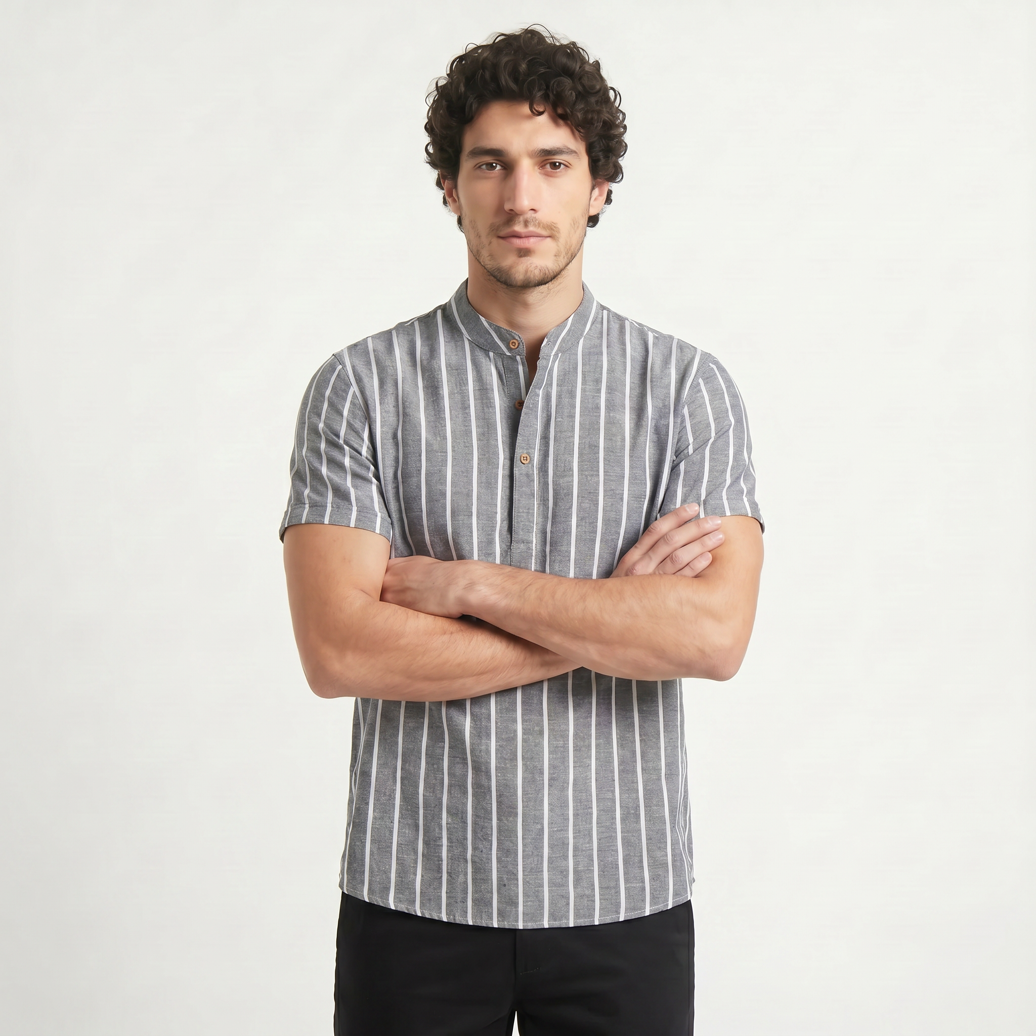 Men's Linen Blend Striped Sailor Pullover Shirt